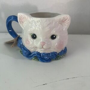 Avon Vintage kitten Cat Floral Colored Glass Coffee Tea Mug Cup With Handle